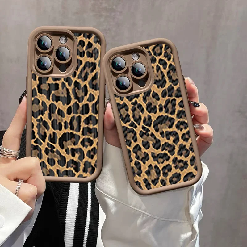 Leopard Print Pattern Phone Case For iPhone 11 12 13 14 15 16 Pro Max X XR XS Max 7 8 Shockproof Silicone Soft TPU Back Cover 6